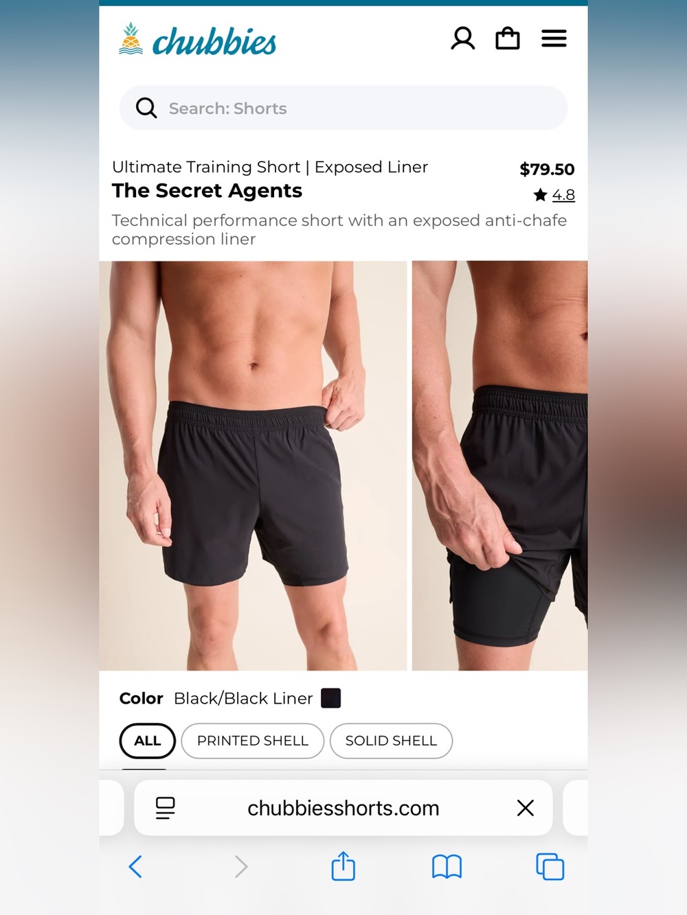 Chubbies Black Training Shorts with Exposed Liner
